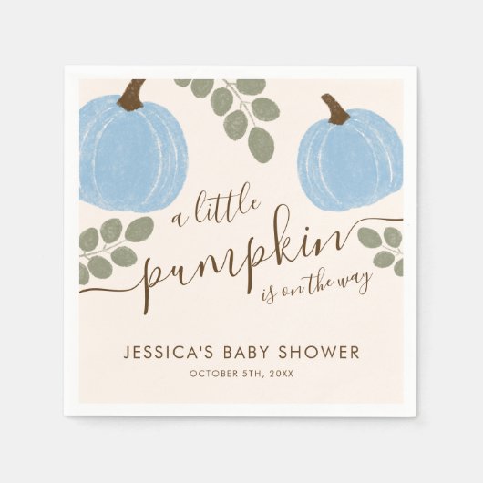 キュートブルーパンプキンユーカリ秋ボーイベビーシャワー スタンダードカクテルナプキン (正面)