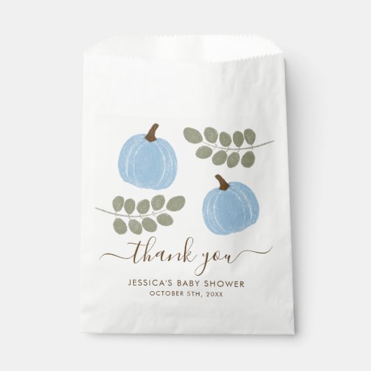 キュートブルーパンプキンユーカリ秋ボーイベビーシャワー フェイバーバッグ (正面)