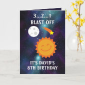 キュートブルーパープルスタープラネット銀河系8誕生日 カード (黄色い花)