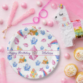 キュートブルーピンクスターズ誕生日ユニコーンパターン ペーパープレート (パーティー)