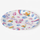 キュートブルーピンクスターズ誕生日ユニコーンパターン ペーパープレート (アングル)