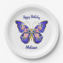 キュートブルーピンク金ゴールドバタフライフローラ名誕生日