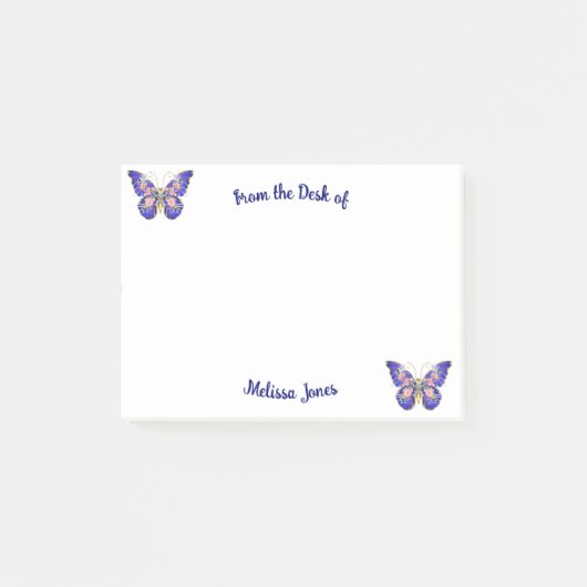 キュートブルーピンク金ゴールド蝶フローラ名 ポストイット (正面)