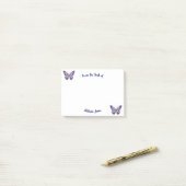 キュートブルーピンク金ゴールド蝶フローラ名 ポストイット (デスク上)