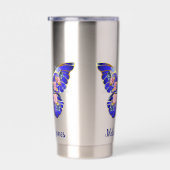 キュートブルーピンク金ゴールド蝶フローラ名 保温保冷タンブラー (右面)