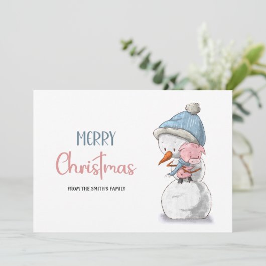 キュートブルーピンク雪だるまピグクリスマス シーズンカード (スタンド正面)