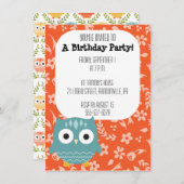 キュートブルーフクロウパーティの招待状 招待状 (正面/裏面)