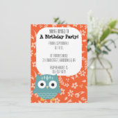 キュートブルーフクロウパーティの招待状 招待状 (スタンド正面)