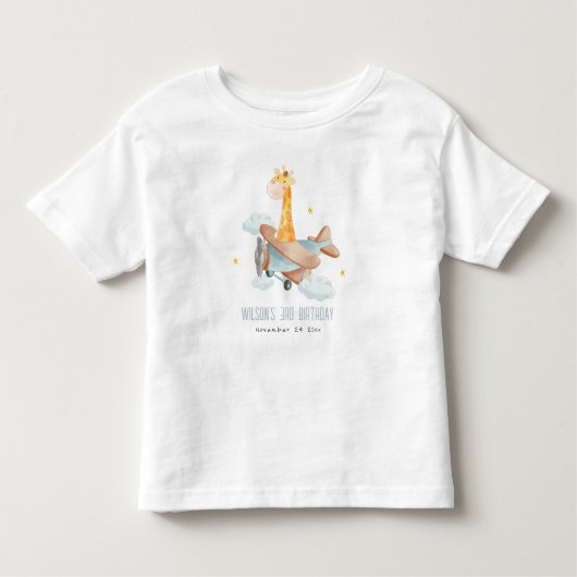 キュートブルーフライオーバーキリン動物飛行機誕生日 トドラーTシャツ (正面)