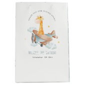 キュートブルーフライオーバーキリン動物飛行機誕生日 ミディアムペーパーバッグ (正面)