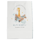 キュートブルーフライオーバーキリン動物飛行機誕生日 ミディアムペーパーバッグ (裏面)