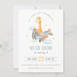 キュートブルーフライオーバーキリン動物飛行機誕生日 招待状