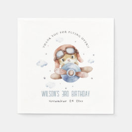 キュートブルーフライオーバーテディアニマル飛行機誕生日 スタンダードカクテルナプキン