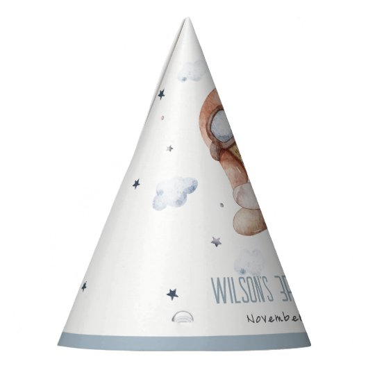 キュートブルーフライオーバーテディアニマル飛行機誕生日 パーティーハット (左)