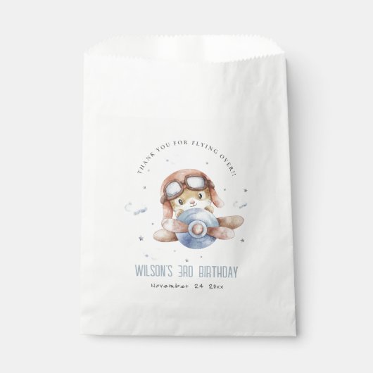 キュートブルーフライオーバーテディアニマル飛行機誕生日 フェイバーバッグ (正面)