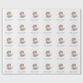 キュートブルーフライオーバーテディアニマル飛行機誕生日 ラッピングペーパー (フラット)