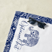 キュートブルーフローラペイズリーゾウイラストレーション ビーチタオル (インサイチュ)