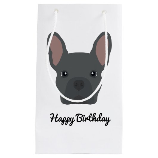 キュートブルーブルフランスのドッグ誕生日 スモールペーパーバッグ (正面)