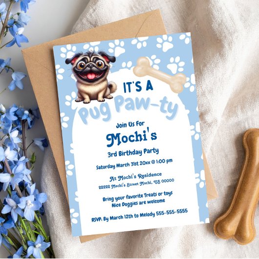 キュートブループグドギー誕生日ポーティ 招待状