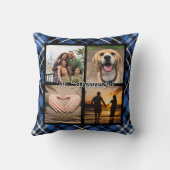 キュートブループレイドファミリー写真テンプレートタータンチェック クッション (裏面)