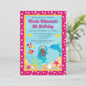 キュートブルーヘアマーメイド子供の誕生日 招待状 (スタンド正面)