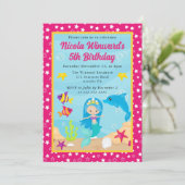 キュートブルーヘアマーメイド子供の誕生日 招待状 (スタンド正面)