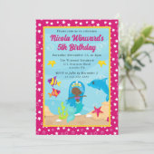 キュートブルーヘアマーメイド子供の誕生日 招待状 (スタンド正面)