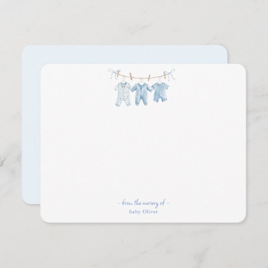 キュートブルーベビーウェア男の赤ちゃんサンキューカード サンキューカード (正面/裏面)