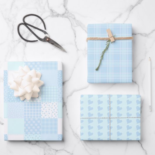 キュートブルーベビーコーディネートデザイン ラッピングペーパーシート (正面)