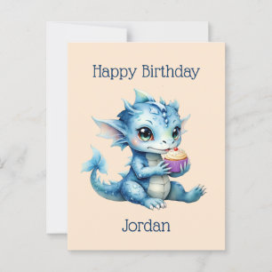 キュートブルーベビードラゴン食べズのカップケーキ ポストカード