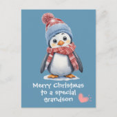 キュートブルーベビーペンギン子供へクリスマスホリデー ポストカード (正面)