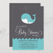 キュートブルーベビーホエールベビーシャワー招待状 招待状 (正面/裏面)