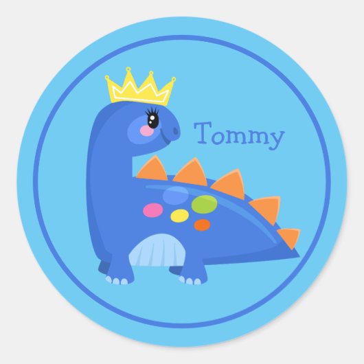 キュートブルーベビー恐竜 ラウンドシール (正面)