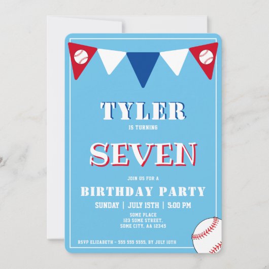 キュートブルーベースボール誕生日招待状誕生日 招待状 (正面)