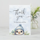 キュートブルーペンギン冬の雪サンキューカード サンキューカード (スタンド正面)