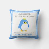 キュートブルーペンギン男の赤ちゃん誕生統計 クッション (裏面)