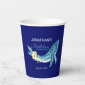 キュートブルーホエールイエローフローラネイビーバースデーパーティー 紙コップ (裏面)