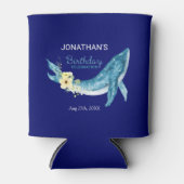 キュートブルーホエールイエローフローラネイビーバースデーパーティー 缶クーラー (正面)