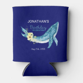 キュートブルーホエールイエローフローラネイビーバースデーパーティー 缶クーラー