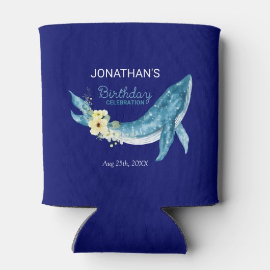 キュートブルーホエールイエローフローラネイビーバースデーパーティー 缶クーラー (裏面)