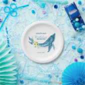 キュートブルーホエールイエローフローラ誕生会 ペーパープレート (パーティー)