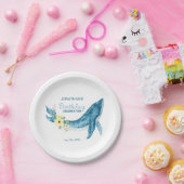 キュートブルーホエールイエローフローラ誕生会 ペーパープレート (パーティー)