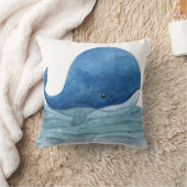 キュートブルーホエールウォーターイラストレーション クッション (ブランケット)