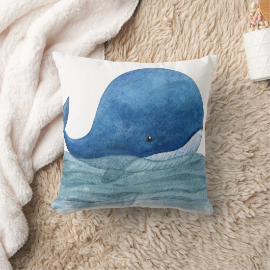 キュートブルーホエールウォーターイラストレーション クッション (ブランケット)