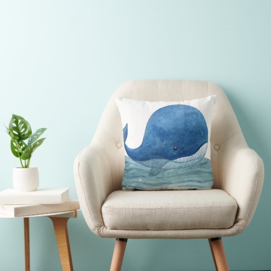 キュートブルーホエールウォーターイラストレーション クッション (椅子)