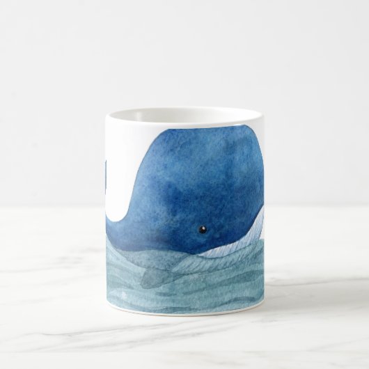 キュートブルーホエールウォーターイラストレーション コーヒーマグカップ (中央)