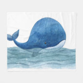 キュートブルーホエールウォーターイラストレーション フリースブランケット (正面(横))