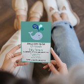 キュートブルーホエールシャワー男の赤ちゃん 招待状