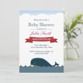 キュートブルーホエールシーズベビーシャワー招待状 招待状 (スタンド正面)
