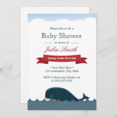 キュートブルーホエールシーズベビーシャワー招待状 招待状 (正面/裏面)